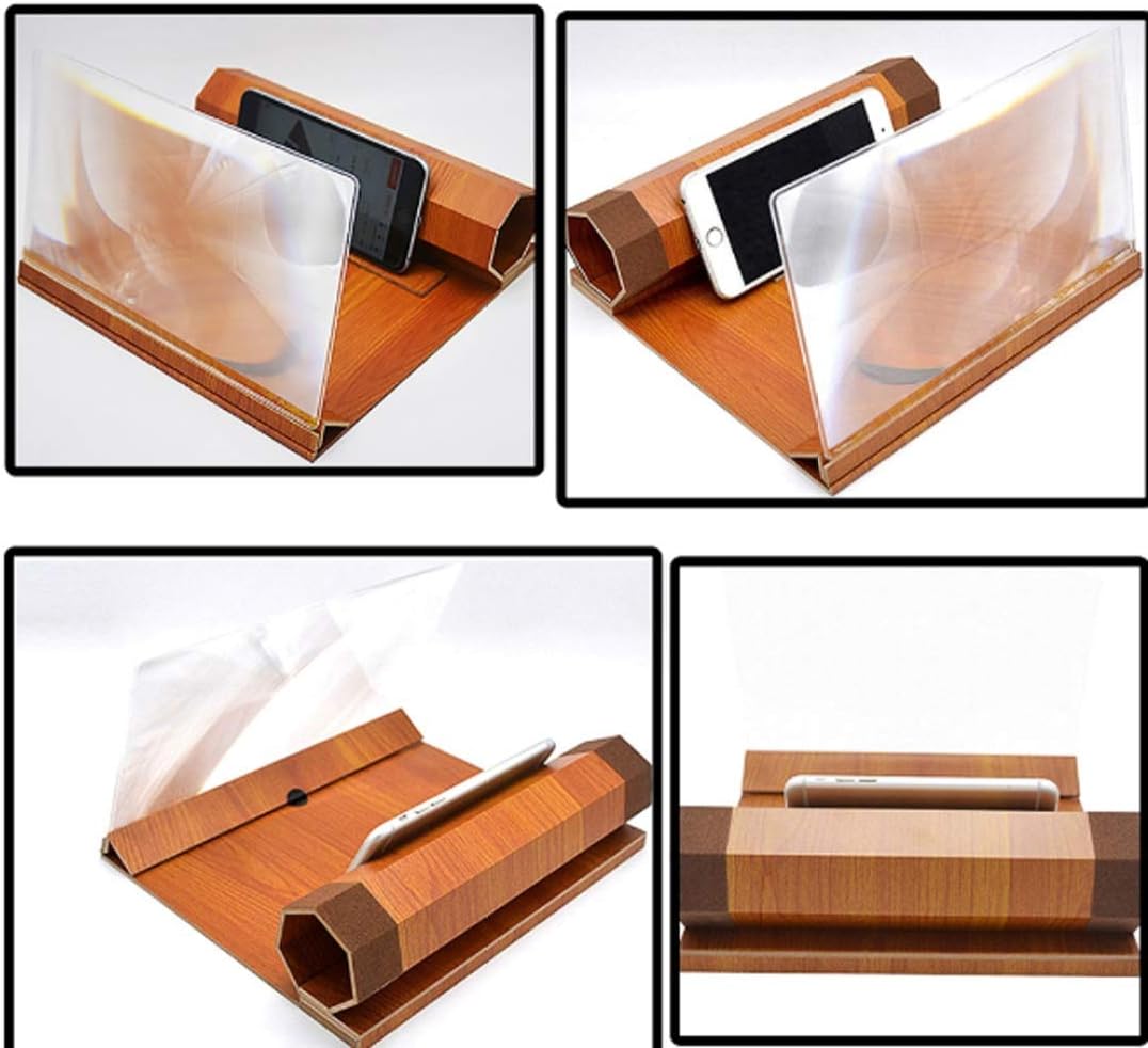 12" Screen Magnifier Smartphone Magnifying Glass Wood Stereoscopic Phone Screen Enlarger Cell Phone 3D HD Movie Video Projector Amplifier Foldable Stand for All Smart Phones