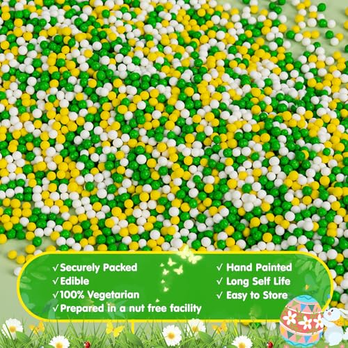 Image of Green Nonpareils Sprinkle,Edible Spring Sprinkles for Cake Decorating,Green Yellow and White Mini Pearls Mix,130g /4.58oz,Baking Candy Decorations,Soccer Cupcake Toppers,Cookie Donuts Ice Cream Dessert,Match Viewing Events Birthday Celebration Supplies Party Supplies