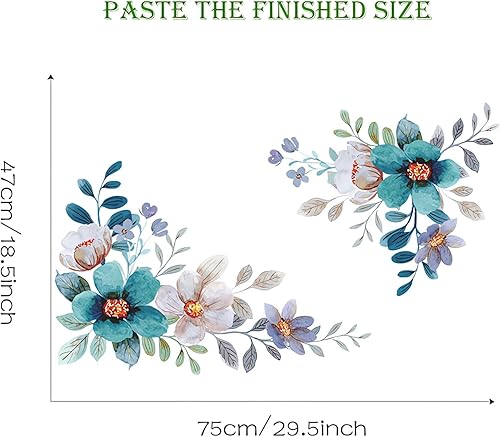 Miniatura 6 de Calcomanías de pared de flores de gerbera de margaritas azuladas y verdes, calcomanías de pared de sacinora crisantemo peonía floral, vinilo