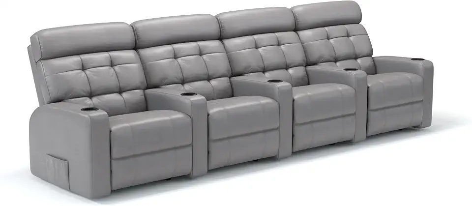Sofá Reclinável Elétrico em Corino Importado Linha Cinema Damie (Cinza, 2)