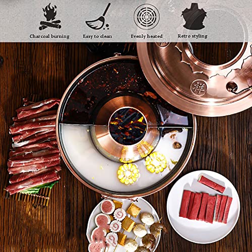 Olla de cobre tradicional china con divisor 36x32cm miniatura 3