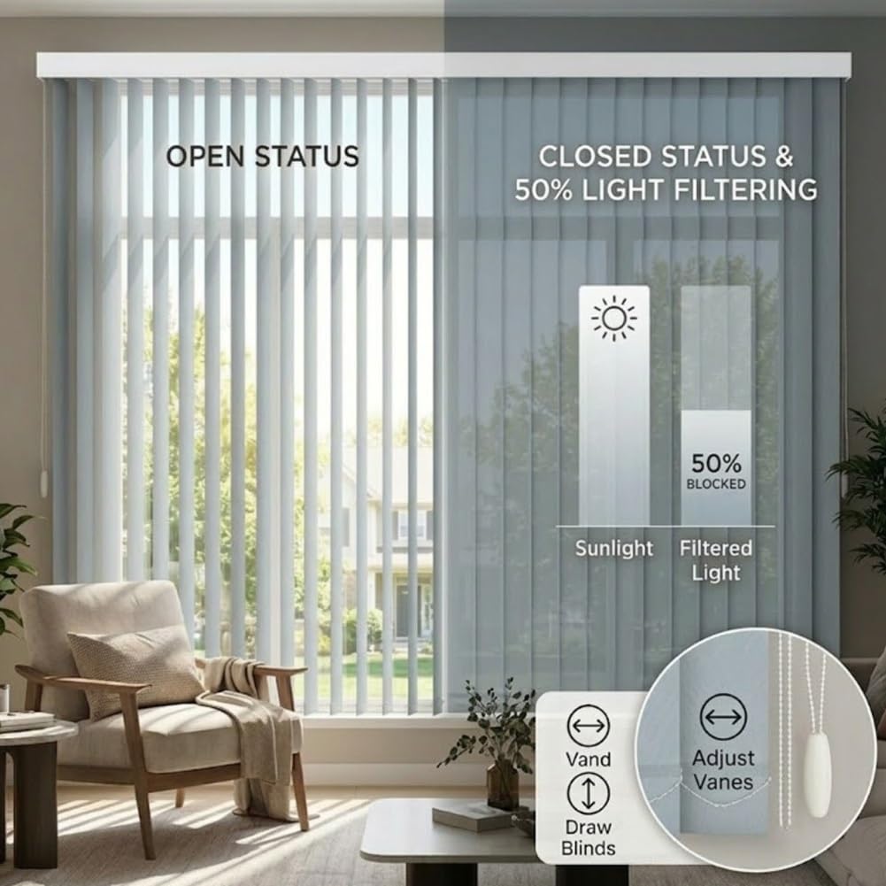 Blickdicht Vertikaljalousie Light Blue 80x200cm 160x240cm 220x300cm Lamellenvorhang Lichtdurchlässig Sichtschutz Lamellen Jalousie, Schiebevorhang Für Fenster Innen(140W*120H cm)