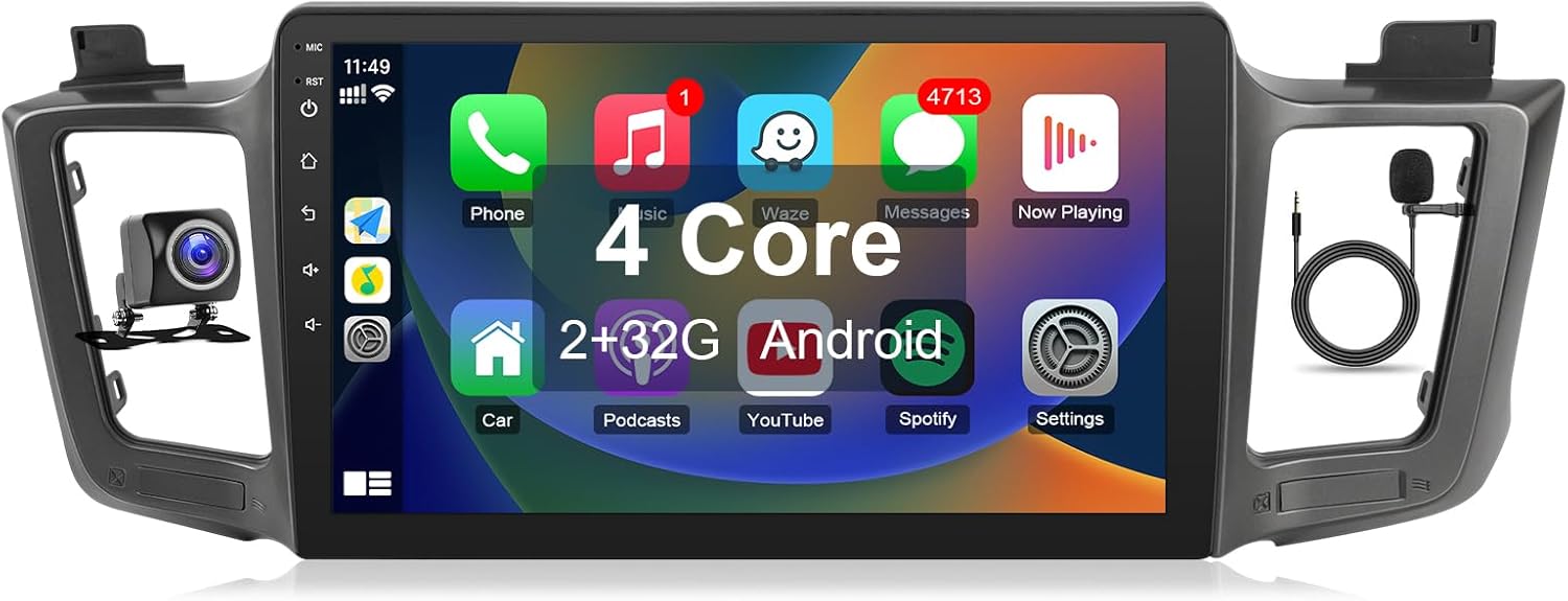 Leadfan Car Radio Stereo for Toyota RAV4 2013 2014 2015 2016 2017 2018 Compatible with Wireless Apple CarPlay Android Auto, 9'' Touchscreen Bluetooth WiFi GPS Navi Backup Camera MIC SWC Pantalla