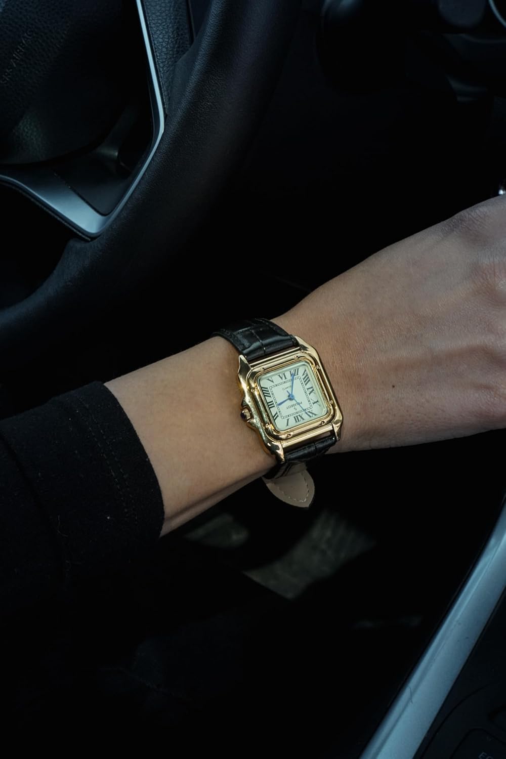 Peugeot Women's 14K Gold-Plated 32mm Tank Shape Leather Strap Watch