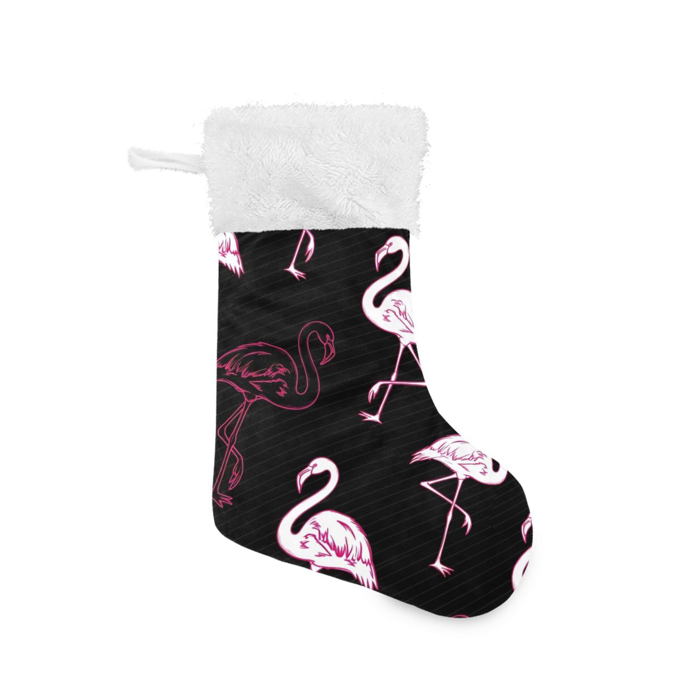 Fuauuyl Flamingo Christmas Stocking 18 In Xmas Hanging Stocking with Plush Cuff for Family Holiday Party Fireplace Decorations, 1 Pack