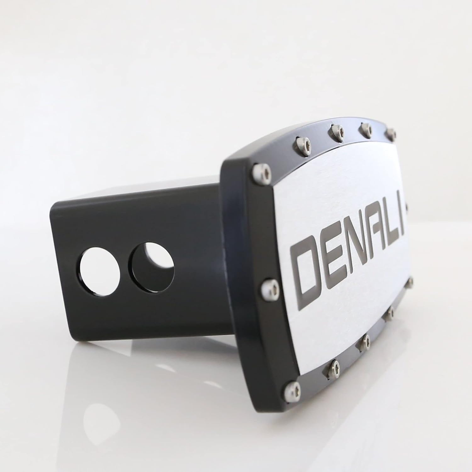 Logo Trim Billet Tow Hitch Cover for GMC Denali (Black on Chrome)