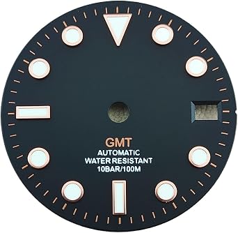 1pc Dial 28.5mm Black Blue Green Red Orange GMT Text Gold Rose Edge Suitable for NH34 NH35 Movement