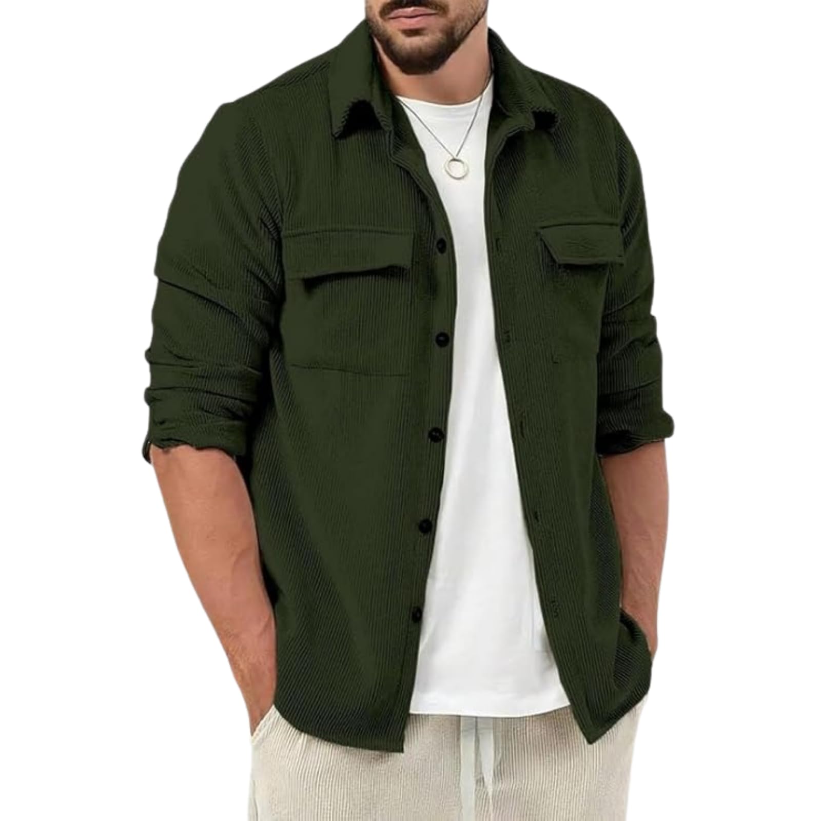 Bonkers Corner Men's Full Sleeve Corduroy Striped Casual Jacket, Perfect for Everyday Stylish Outfits, Standard Length in neutral