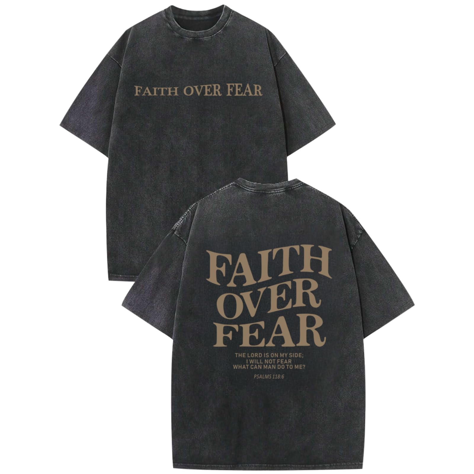 Christian Faith Over Fear Shirt for Men Jesus Religious Shirts Oversized Graphic Tees Acid Wash God T-Shirt