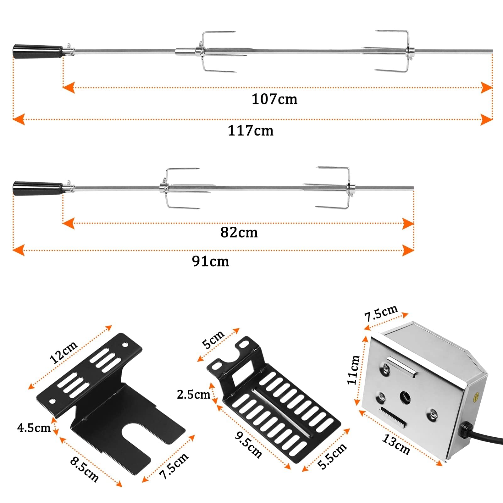 NAIZY Rôtissoire pour Barbecue Set de Brochettes à Griller universelle électrique avec 2 aiguilles à Viande et Moteur en Acier Inoxydable 220V - 240V pour rôtisserie et gril à gaz