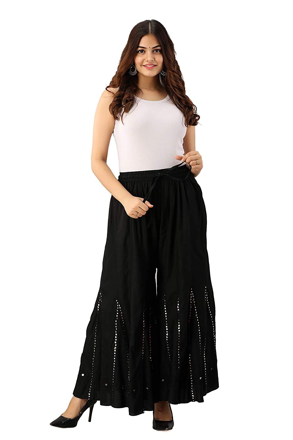 diamo Premium Rayon Fabric Sharara Pant Palazzo Black Color-picture-55