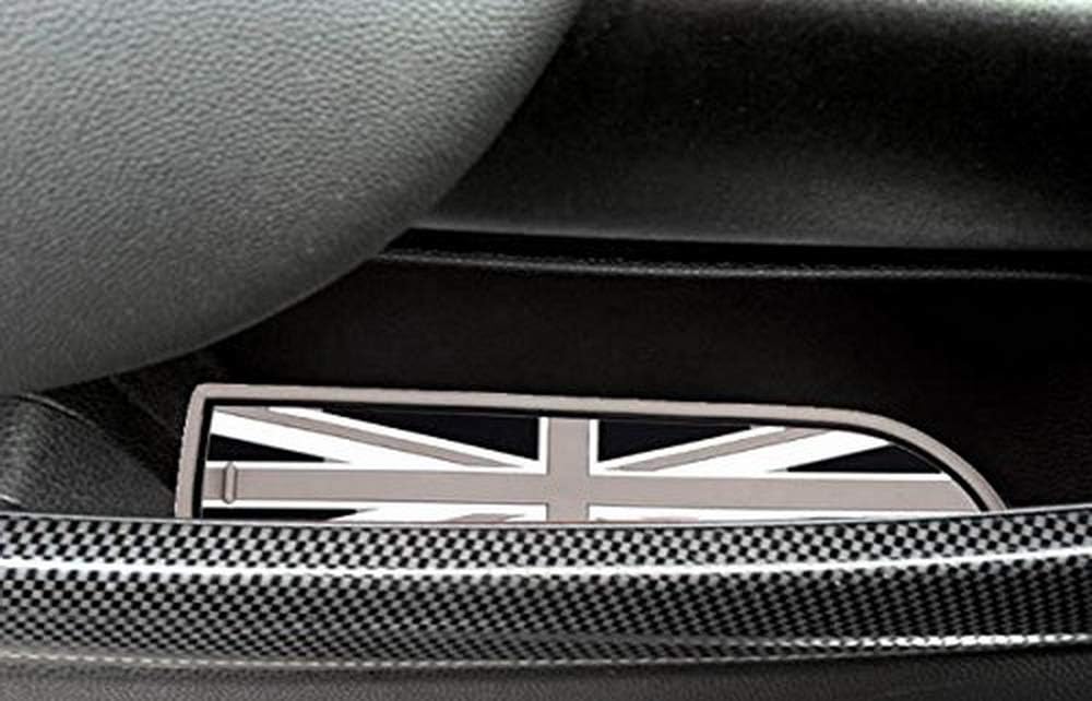 iJDMTOY Union Jack Style Silicone Interior Cabin Mats Compatible with MINI Cooper R55 R56 R57 R58 R59, 7-Piece Black/Grey Cupholder Coasters, Side Door Compartment Liners