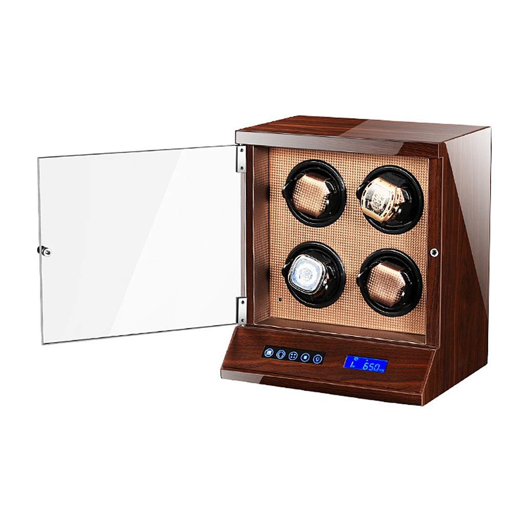 caricaorologi Automatico 4 Orologi con Blocco Display Digitale LCD Motore 5 modalità di Rotazione Ciotola in Legno, lacca per Pianoforte