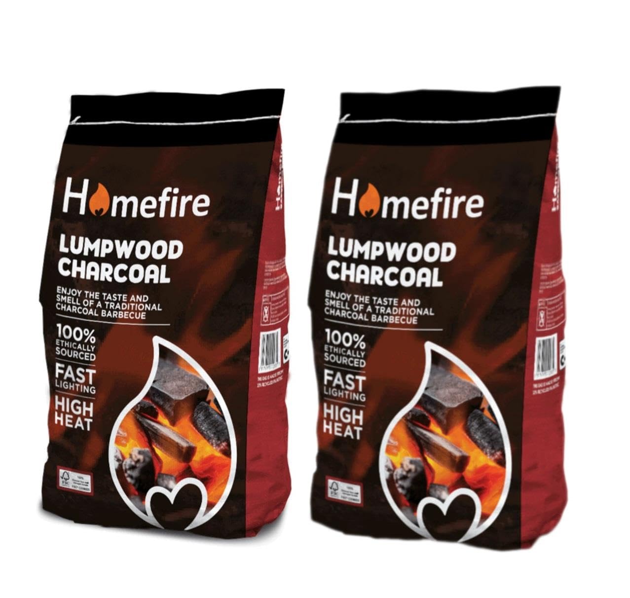 Homefiire Lumpwood Charcoal 4kg (Pack of 2) | 100% Natural Hardwood | Quick-Light, High-Heat BBQ Fuel | Ideal for Grills, Smokers & Fire Pits | Low Ash, Clean Burn