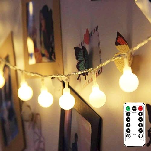 LE Luces LED con cadena de luces de globo con mando a distancia, 50 luces LED de 8 modos con temporizador, luces decorativas para interiores y
