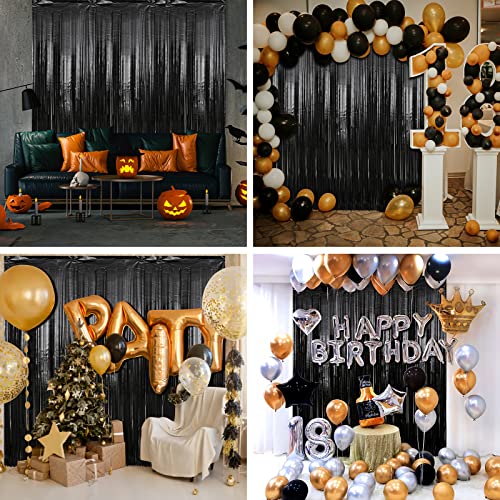 Image of Crosize 4 Pack 3.3 x 9.9 ft Black Foil Fringe Backdrop Curtain, Streamer Backdrop Curtains, Streamers Birthday Party Decorations, Tinsel Curtain for Parties, Photo Booth Backdrops, Party Decor