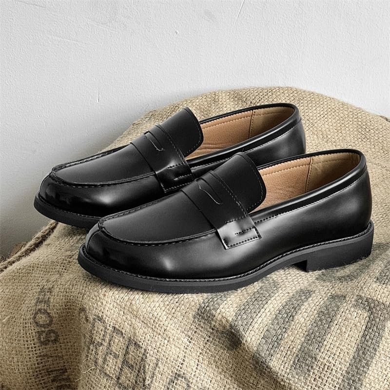 Men's Patent Leather Slip-on Dress Shoes Classic Round Toe Shiny Checkered Comfortable Dress Loafers(10)2