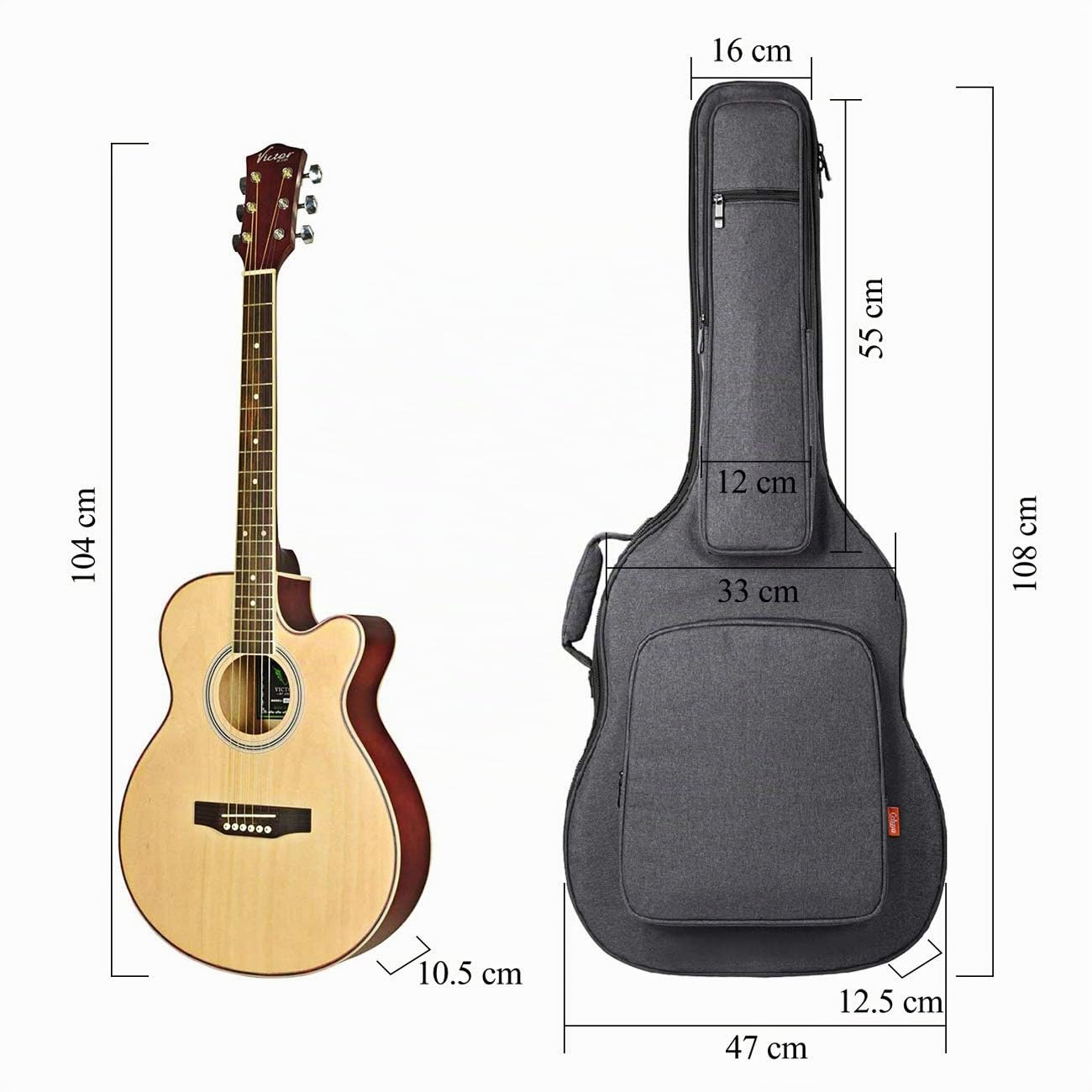 CAHAYA Borsa Chitarra Imbottita 18mm Custodia per Chitarra Acustica e Classica [Ultima Versione Rinforzata] con 5 Tasche Portaoggetti CY0176