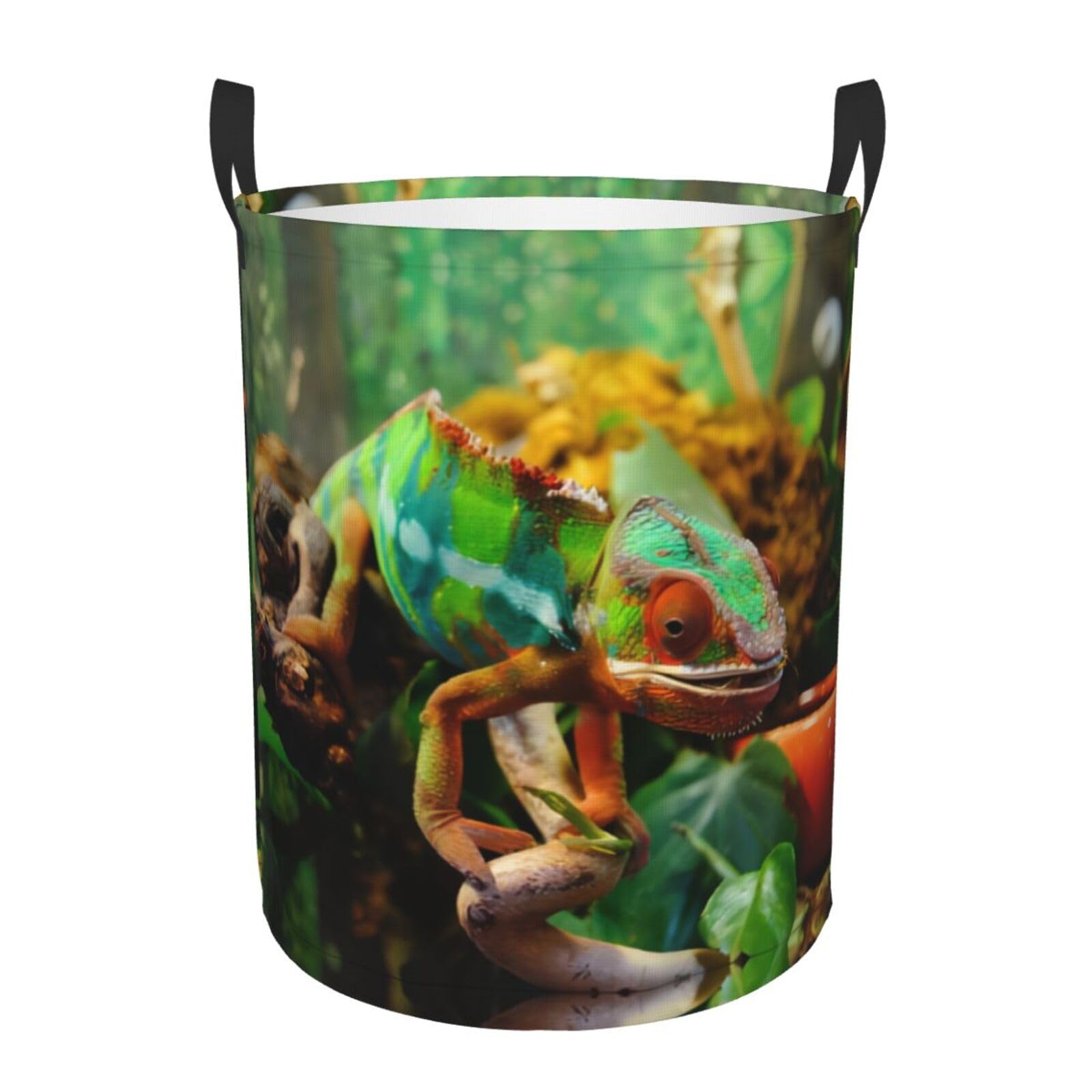 S Circular Hamper Cute Chameleon Print Storage Basket for Home