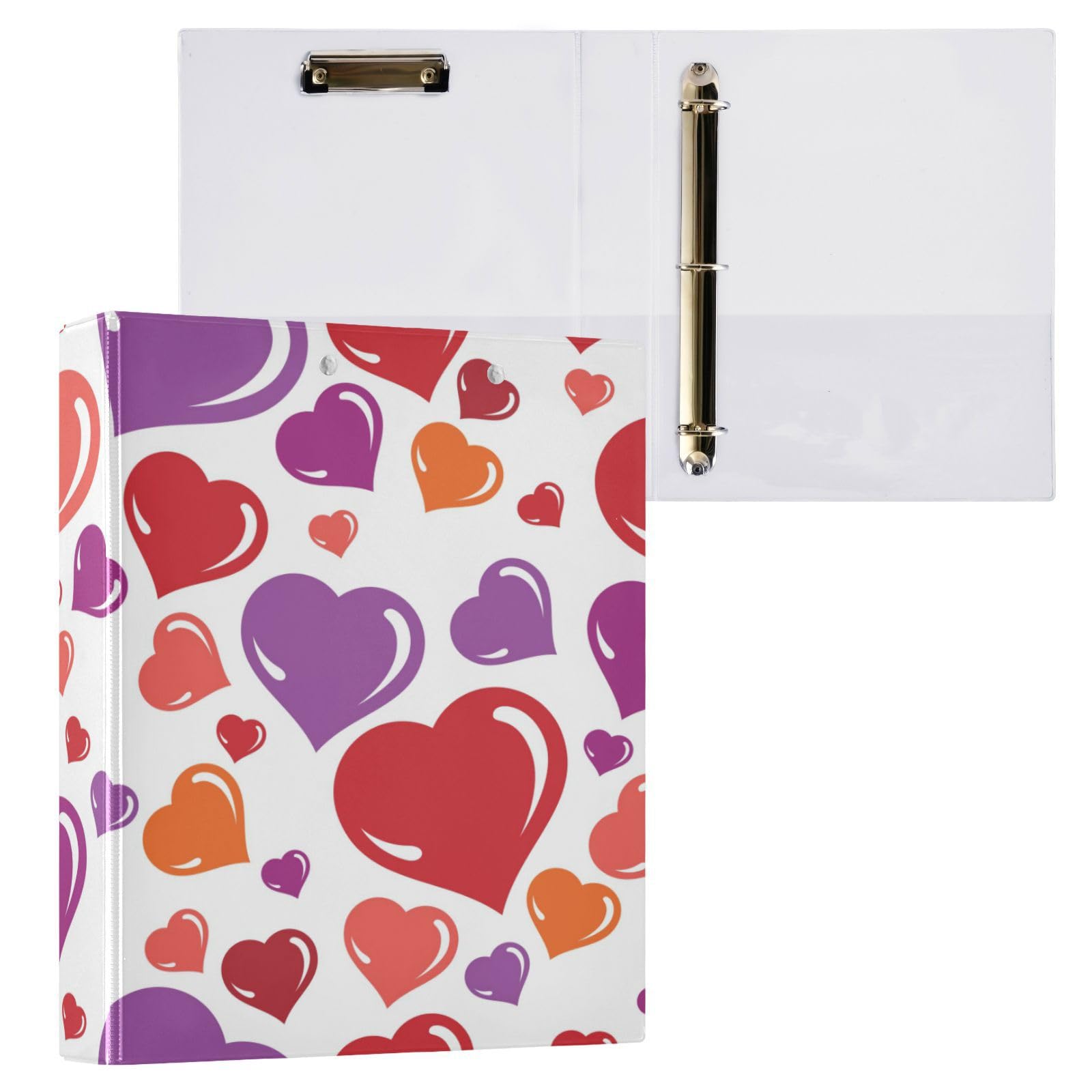 SKYSHU Love Heart - Raccoglitori ad anelli rotondi con 3 tasche interne in PVC trasparente, impermeabili, robusti, 3,8 cm, con clip in metallo antiscivolo, raccoglitori versatili per 200 fogli,