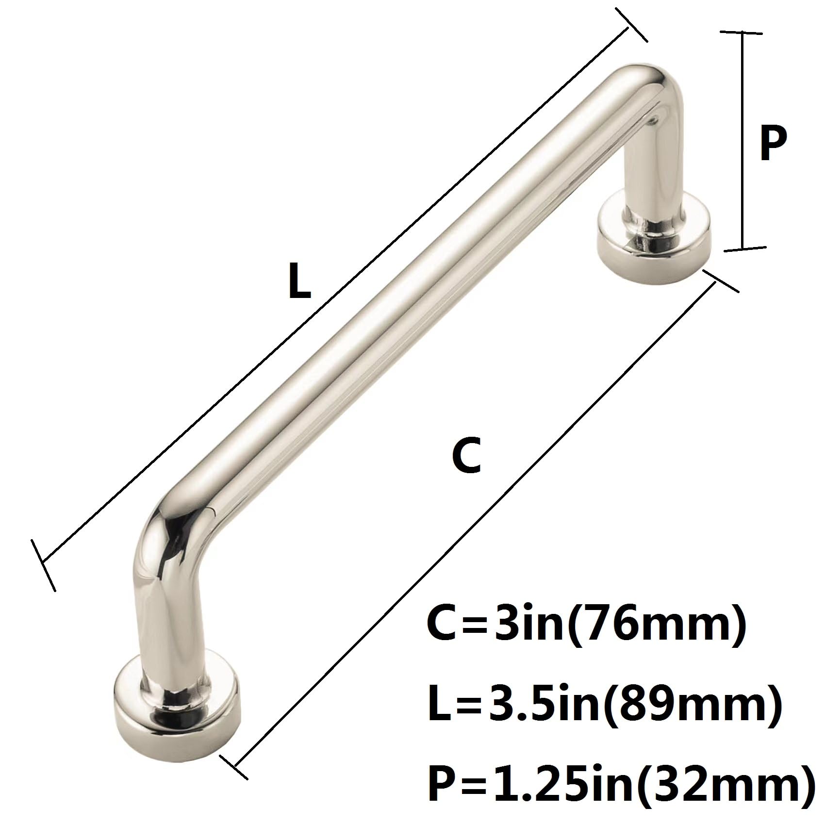 Polished Nickel Cabinet Pull - 80267, 3 in (76 mm) — KHTUMEWARE