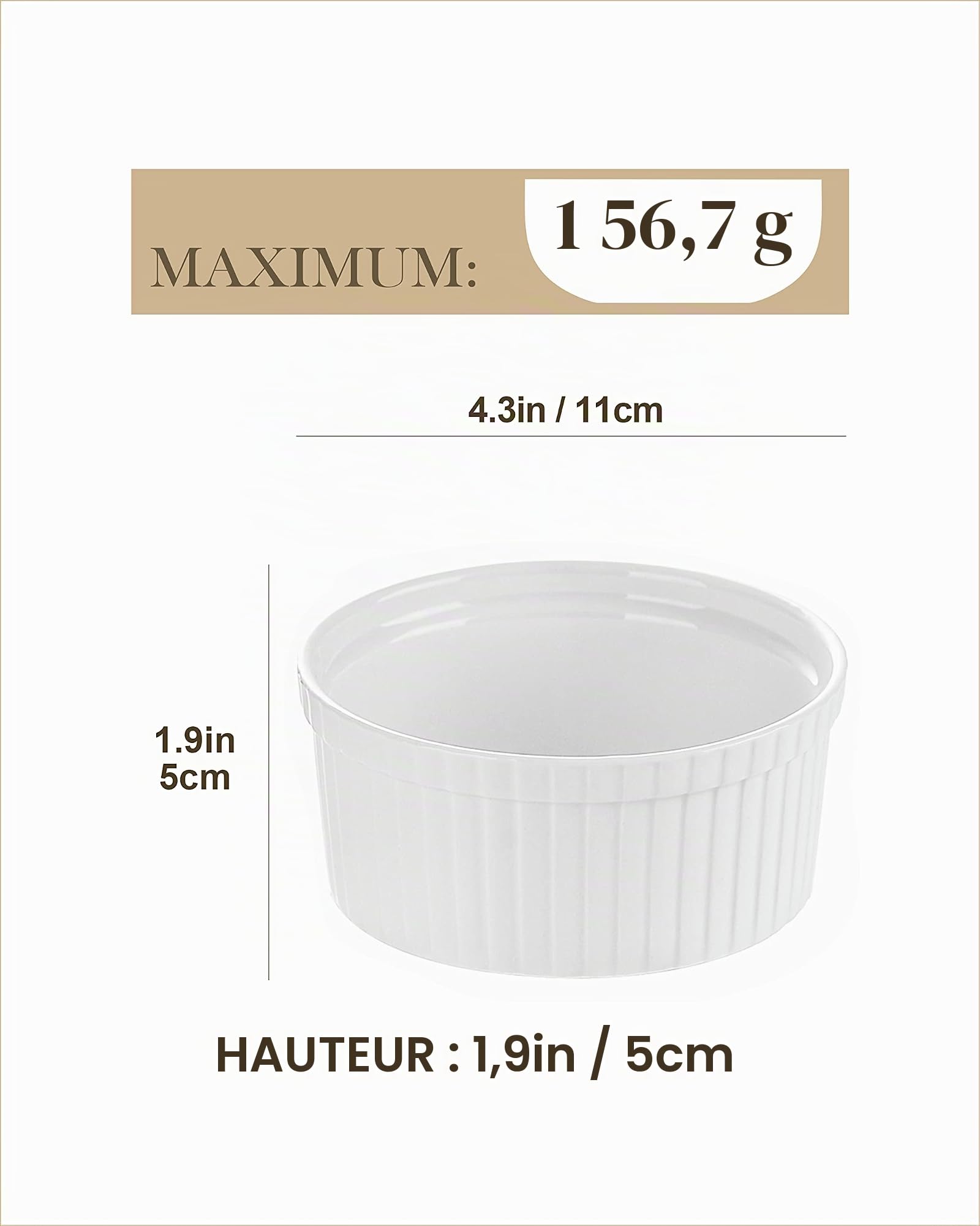 MALACASA Série Ramekin Dish, Lot 12pcs Mini Ramequin Terrines Moule à Pâtisserie Soufflé Crème Brulée Cupcake Muffin Bols Snack en Porcelaine 4,3"/11x11x5cm