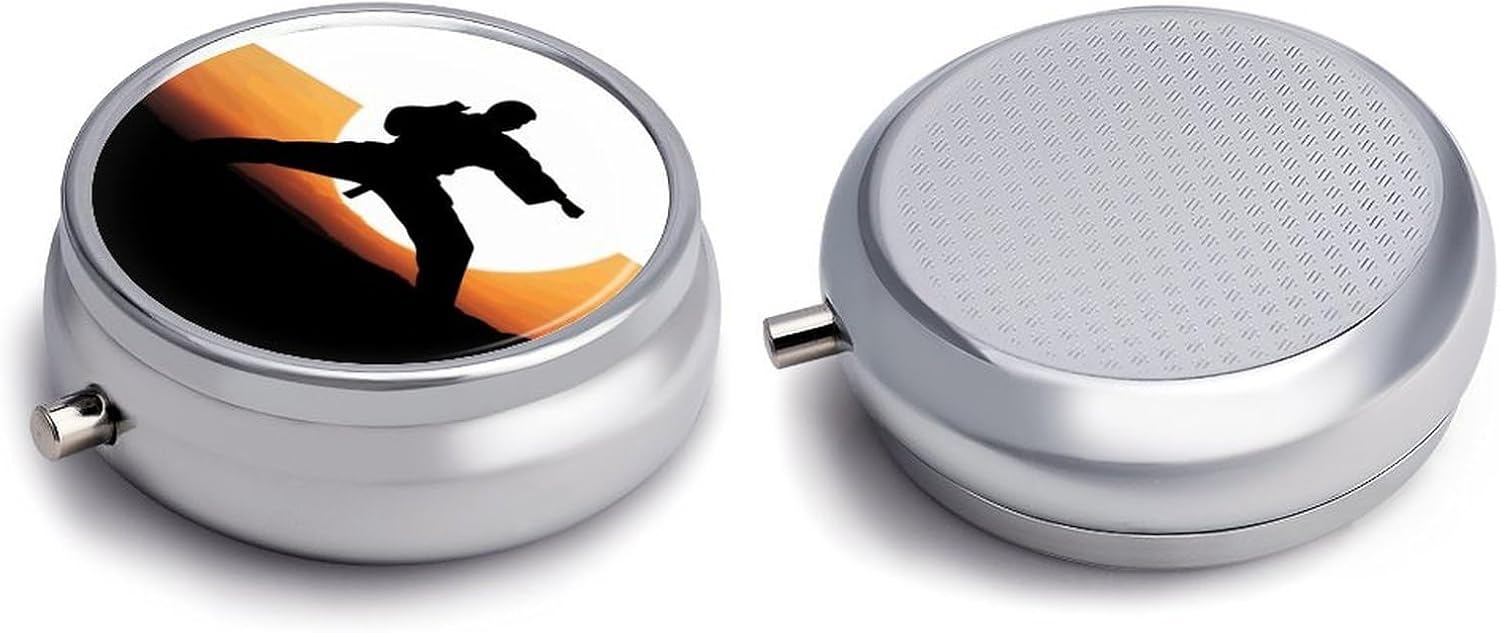 Round Silver Pill Box Small Pill Case for Purse and Pocket 3 Compartment image 3
