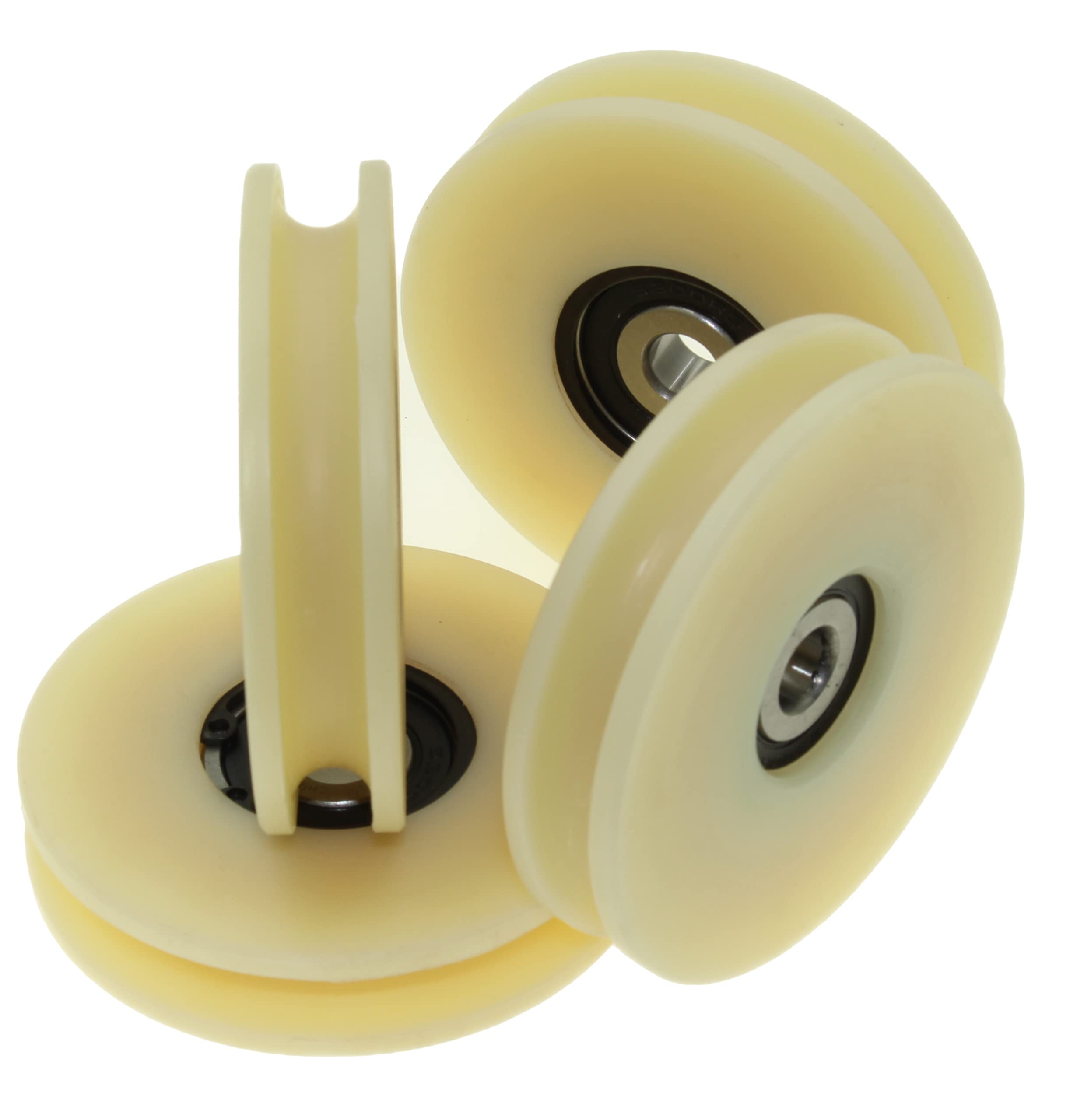 Smart Machines Lot de 4 poulies en nylon avec rainure ronde de 10 mm, diamètre de 80 mm, roulement de 10 mm, capacité de 100 kg, usinées avec précision dans l'UE (80-10-10)