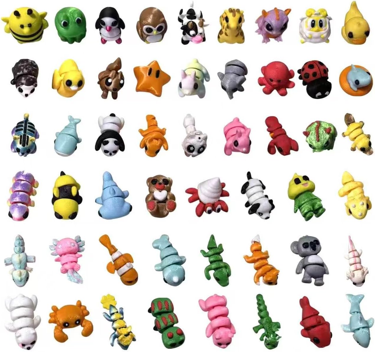 50 Pcs Mini 3D Printed Animals Movable Joint Sensory Stress Relief Toys Cute Desk Decor Party Favors Classroom Rewards Easter Egg Fillers