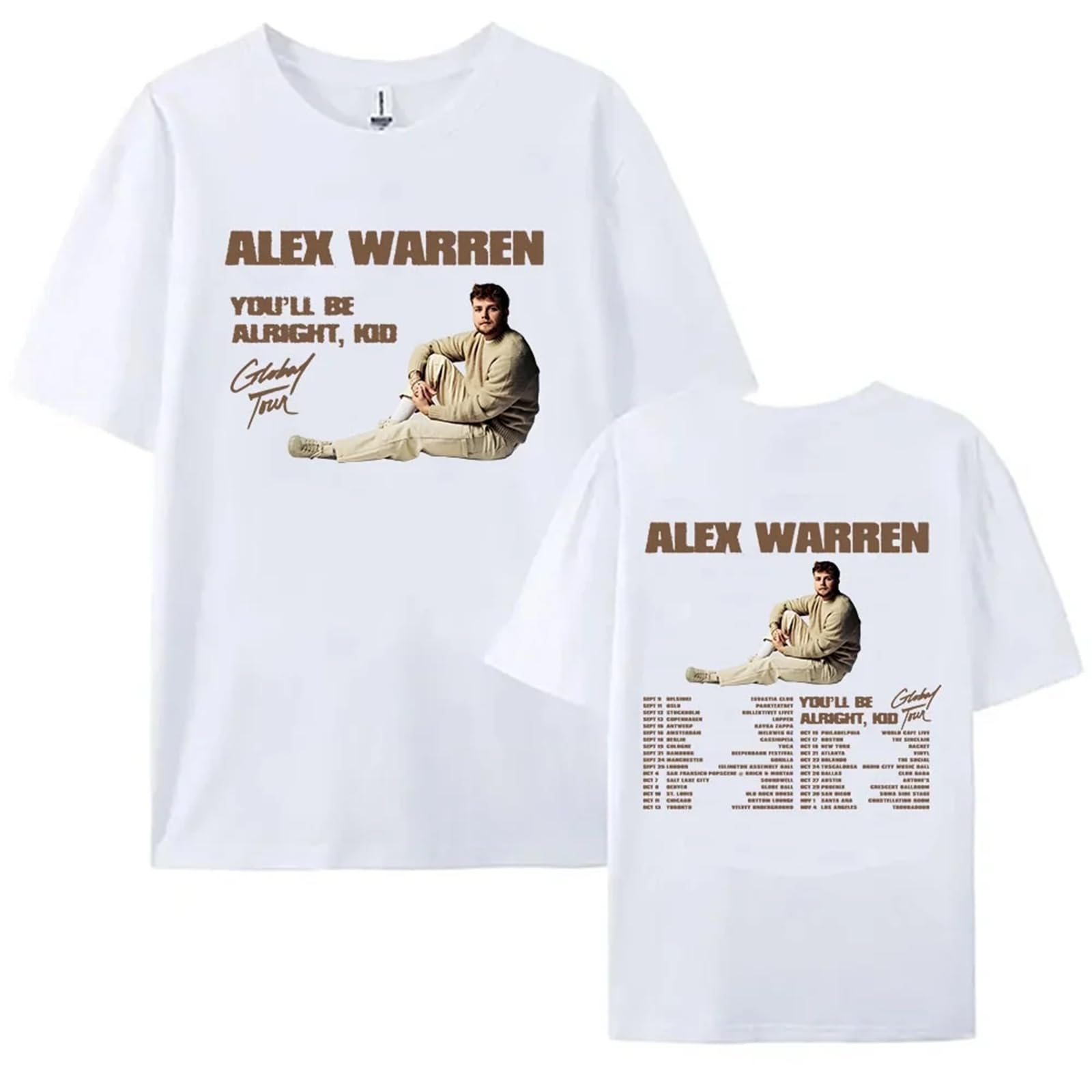Vbpoiyb Unisex White T-Shirt Short Sleeve Cotton Summer Women Men Al-Ex Singer Wa-Rr-En Tour Merchandise Round Neck Soft T-Shirt (,S)