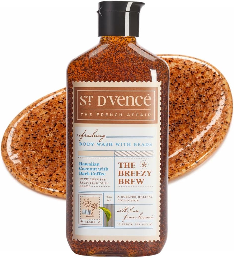 St. D’vence Breezy Brew Salicylic Acid Body Wash Shower Gel with Coffee & Coconut | Body Wash For Women & Men | Deep Cleansing, Paraben & SLS Free, Exfoliating Body Wash | Body & Back Acne Body Wash-