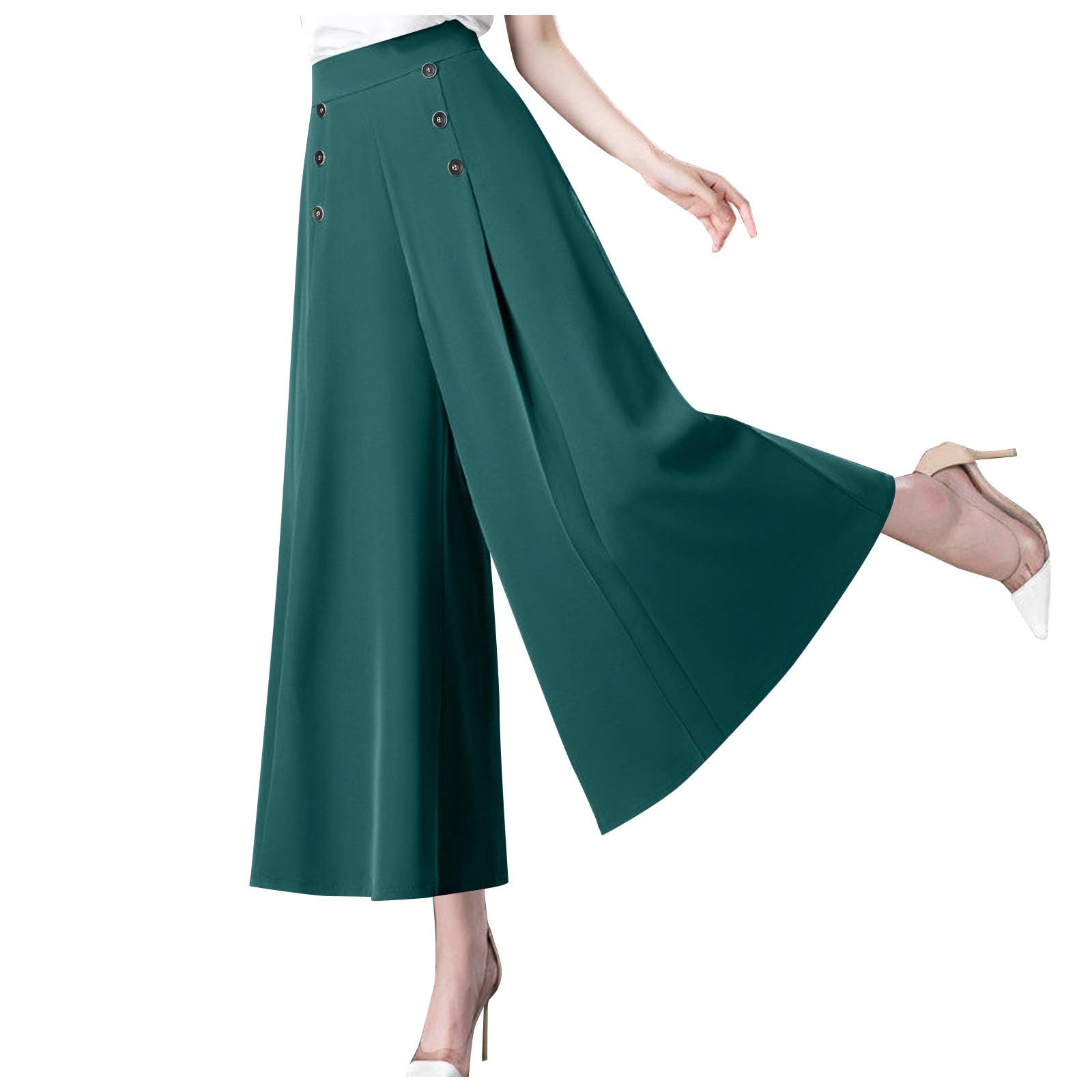Schlaghose Damen High Waist Elegant Einfarbig Palazzo Hose Weites Bein Zweireiher Hosen Lang Sommer Marlene Pants Lounge Hosenrock Ausgestellte Freizeithose Sommerhose Haremshose Paperbaghose