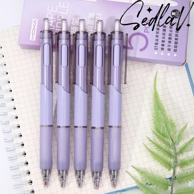 SEDLAV 5pcs Purple Translucent Hand Guard Press Retractable Gel Pen - Comfortable Design for Effortless Writing, Smooth Ink Flow, Ideal for Office and School Use
