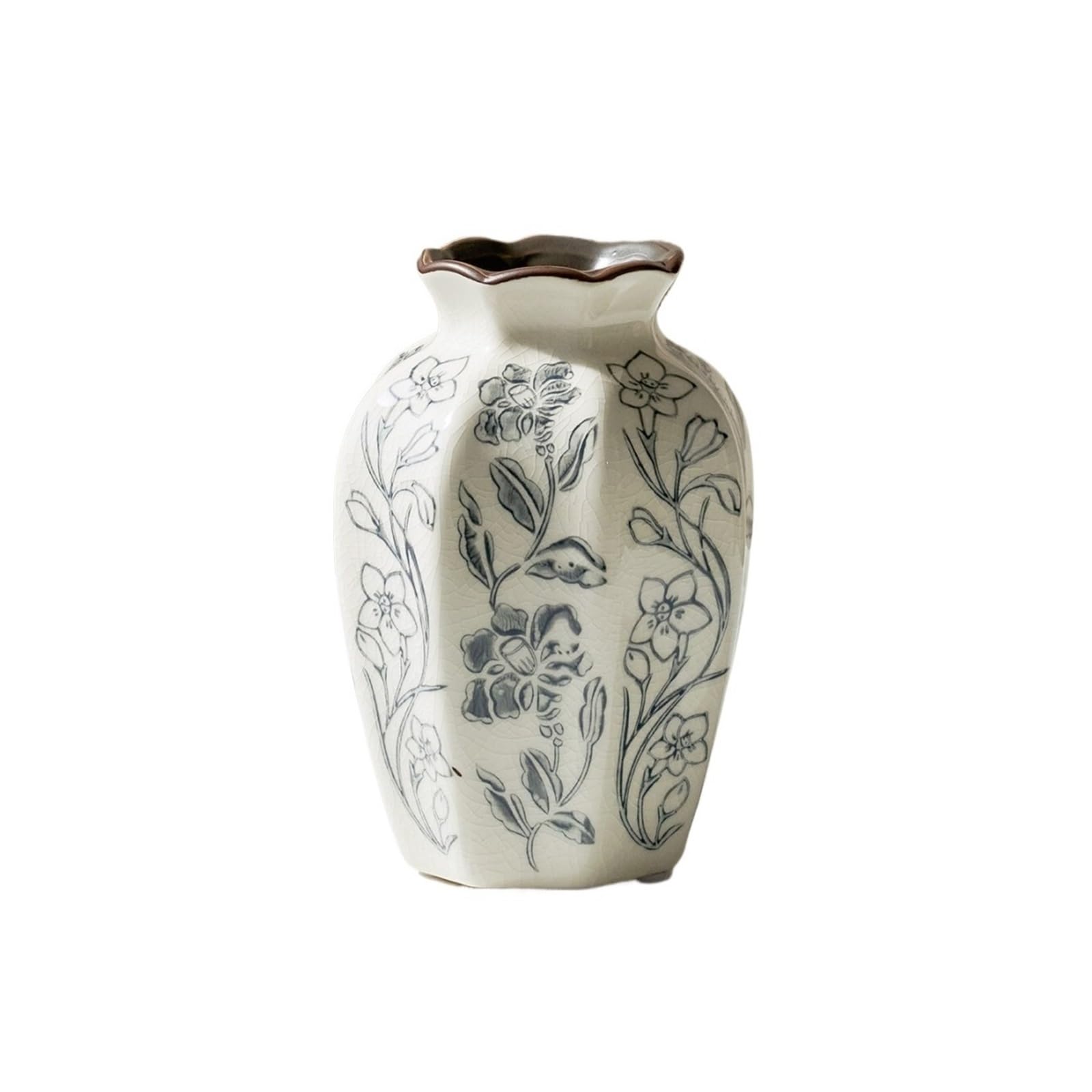 guiling-1986 Vases Decor Vintage Ink Blue and White Porcelain Vase Decoration for Living Room Dining Table Flower Vases(Small)