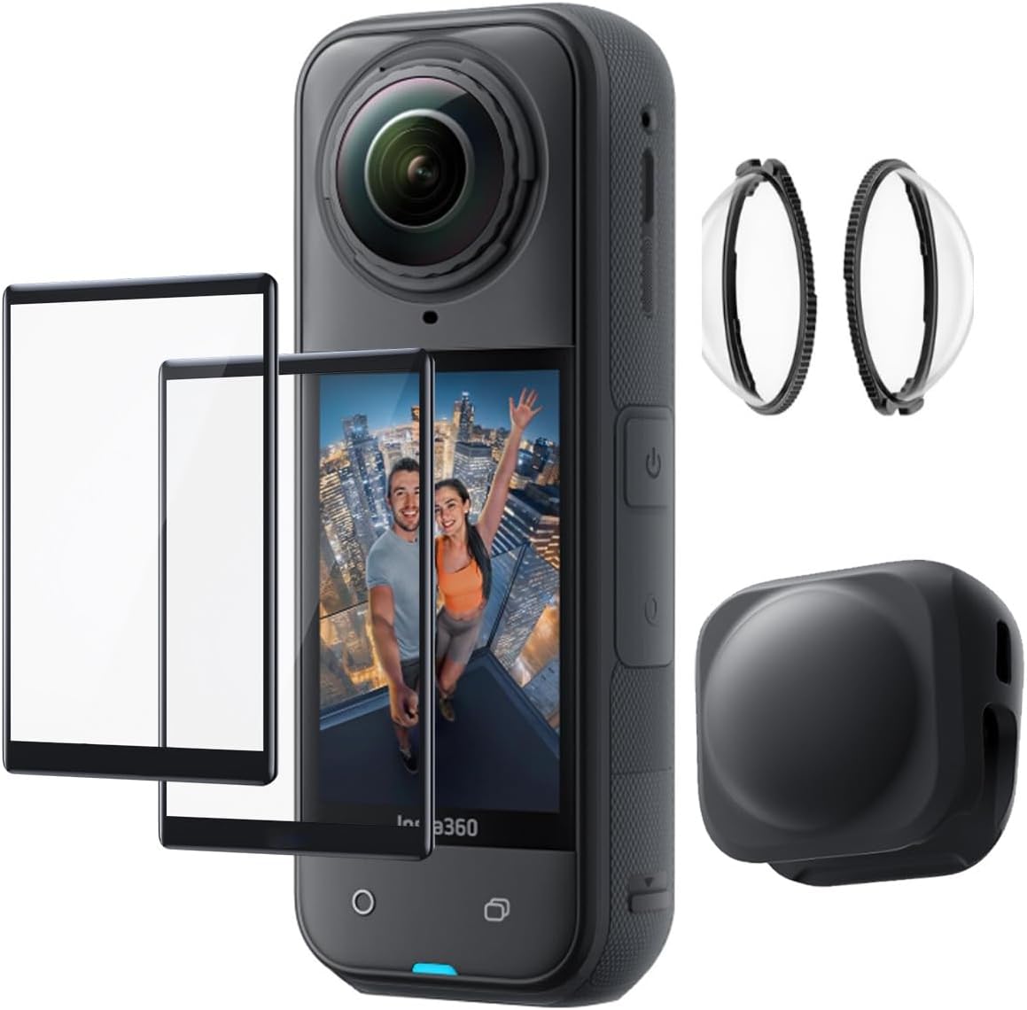 Fotoleey Lens Guard for Insta360 X5 with Tempered Screen Protector 2 Pack and Silicone Lens Cap