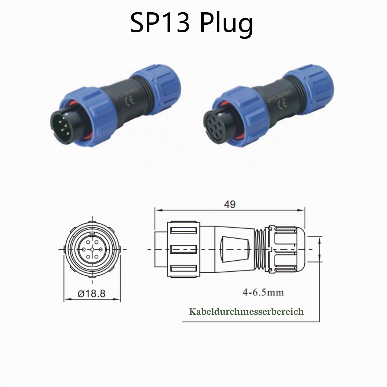 5 Stücke Anschlussstecker Luftfahrtstecker SP13 2 Polig, IP68 2 Pin Lötfreier Aviation-Stecker Wasserdichter Luftfahrtstecker für Außenlampen Verwendet 250V 13A (14AWG Kabel Schraub-Crimp)