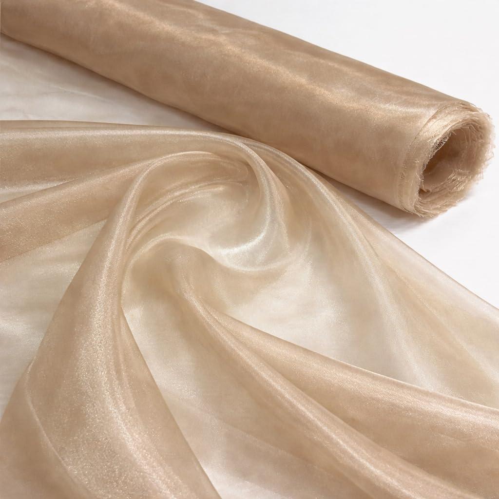 Midland Textiles Latte 1 Meter Pack Plain Sheer Lightweight Organza Voile Drape Curtain, Wedding, Chair Sash Fabric 150cm Wide