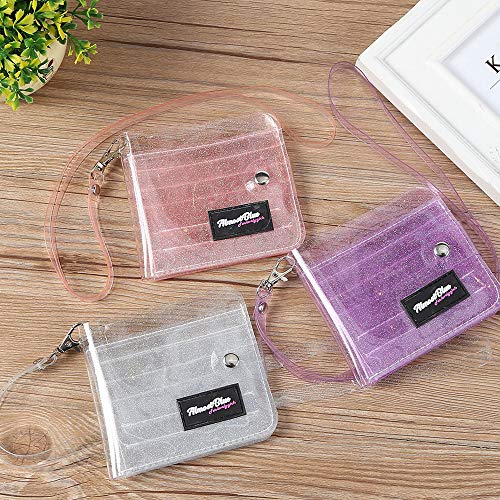 Clear Wallet For Women, Bifold Wallet Purse With Lanyard Cute Jelly Coin Pouch Id Case (Silver) #TOP6