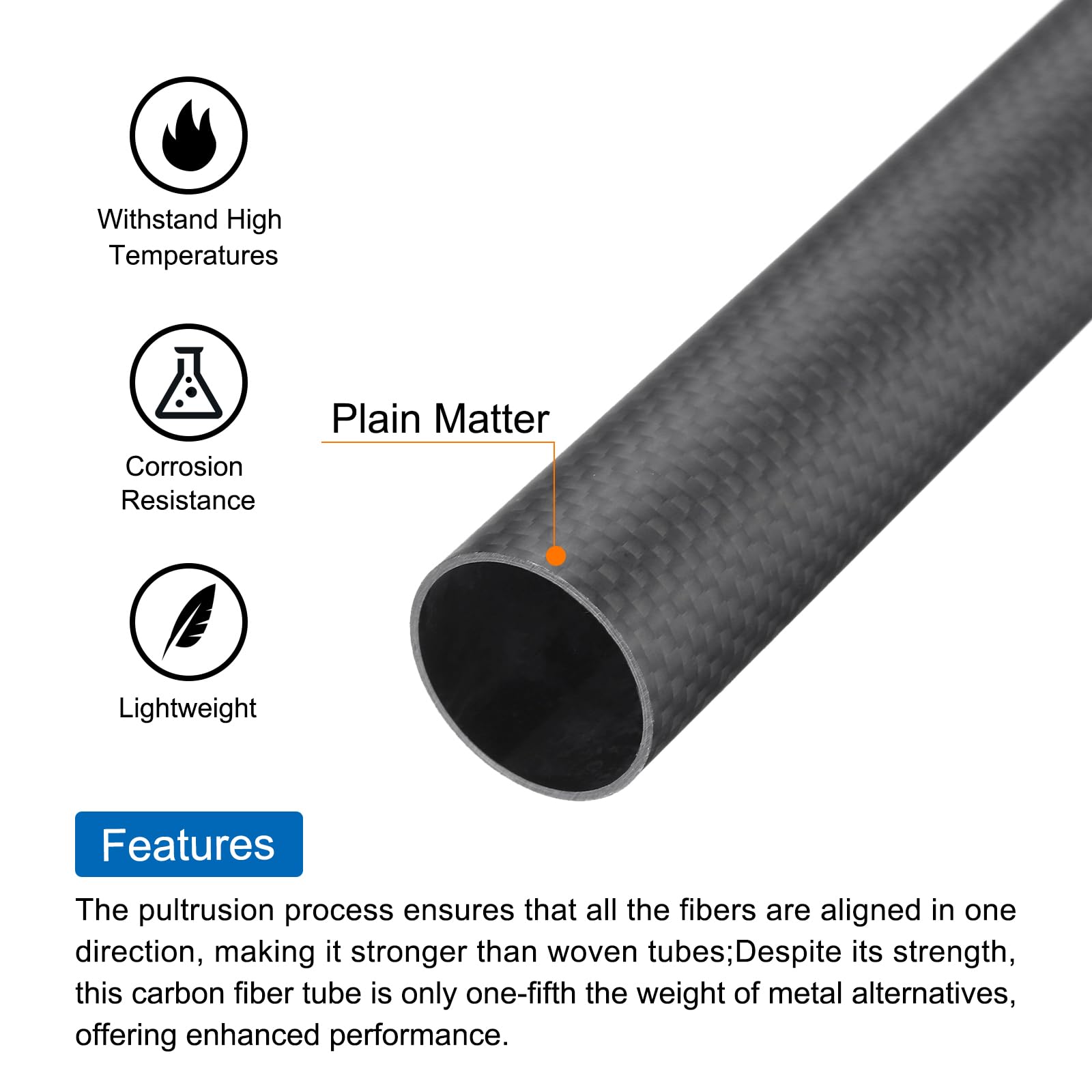 QUARKZMAN 1Pcs Tube En Fibre De Carbone 23 X 25 X 420Mm Surface Mate Rod 3K Enroulé Naturel Carbone Tubage Rond Pour Avion Rc Multicoptère Quadcoptère
