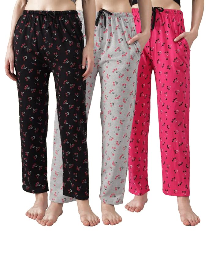 swellswag Women's Cotton Casual Printed Pyjamas With Side Pockets - (Combo Pack Of 3)-picture-15