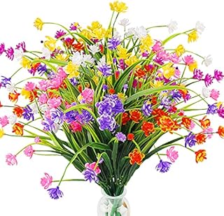 nuoshen 6 Bundles Artificial Flowers Outdoor, 6 Colors Outdoor Artificial Plastic Flowers UV Resistant Fake Flowers for Home, Office and Garden Decor