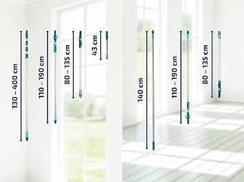 Leifheit Click System Handle, Mop Handle Adjustable and Extendable Between 145-400 cm, Telescopic Pole to Extend Reach of Squeegee, Duster or Mop Head