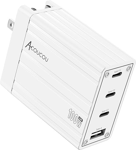 Cargador USB C de 100 W, 4 puertos GaN III PD&QC 3.0 tipo C, cargador rápido de múltiples puertos para MacBook AirPro, i-Phone i-Pad Samsung Galaxy