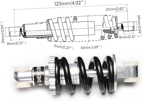 Miniatura 2 de Amortiguador de suspensión trasero de 4.9 pulgadas y 4.921 in, 750 libras para scooter de gas, bicicleta eléctrica, motocross, 47 cc, 49 cc, 50 cc,