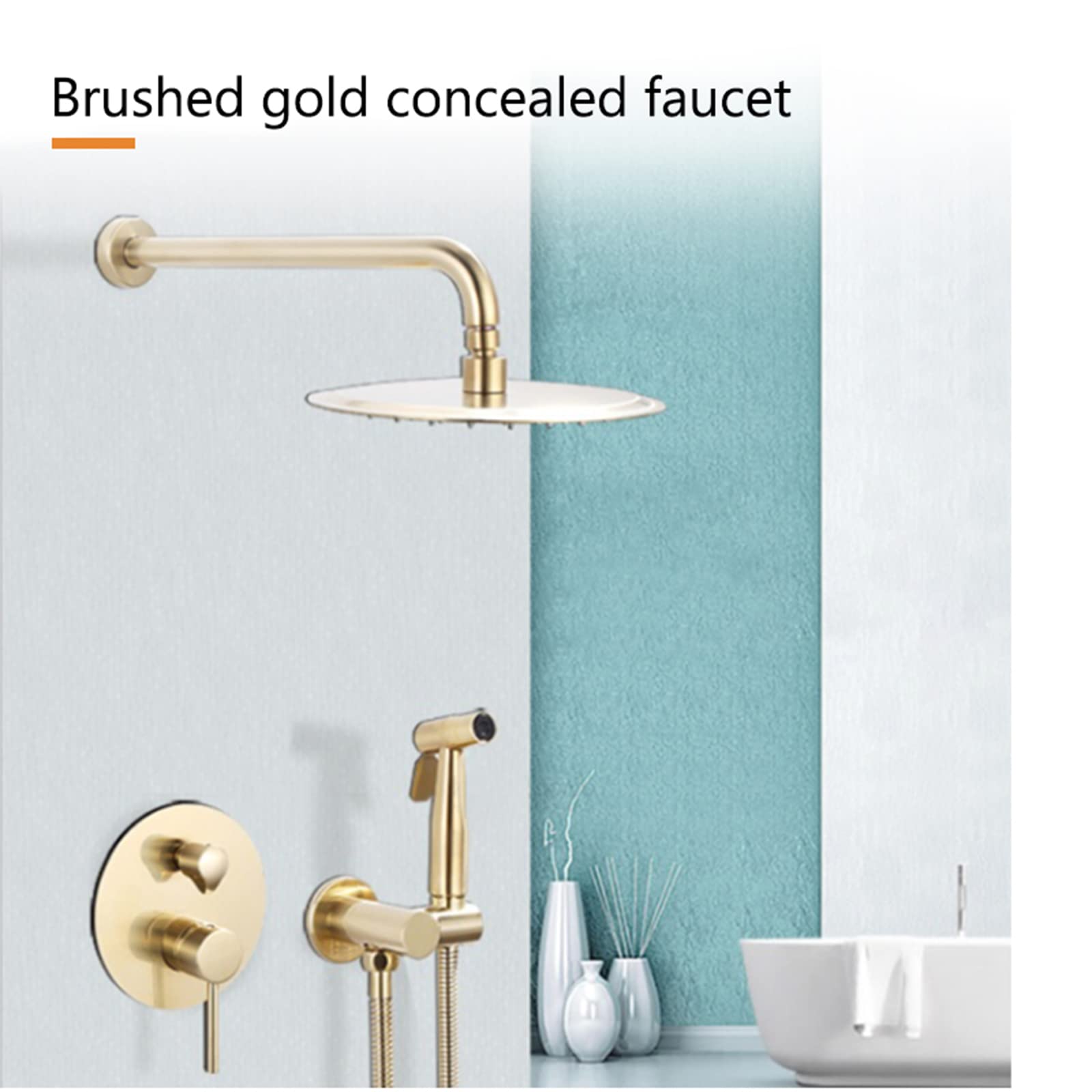 Doccia termostatica, soffione Doccia in Oro Spazzolato, Sistema Doccia da 8 Pollici con Getto a Pioggia e doccetta, Set Rubinetto per Bagno in Ottone, valvola di Montaggio Grezza,