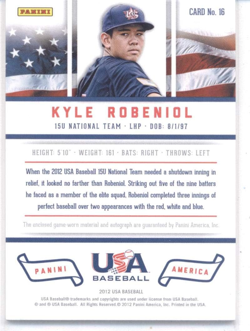 2012 Panini USA Baseball 15U National Team Patches Signatures #16 Kyle Robeniol MLB Baseball Card (Memorabilia/Game Used) (Autographed) /35 NM-MT