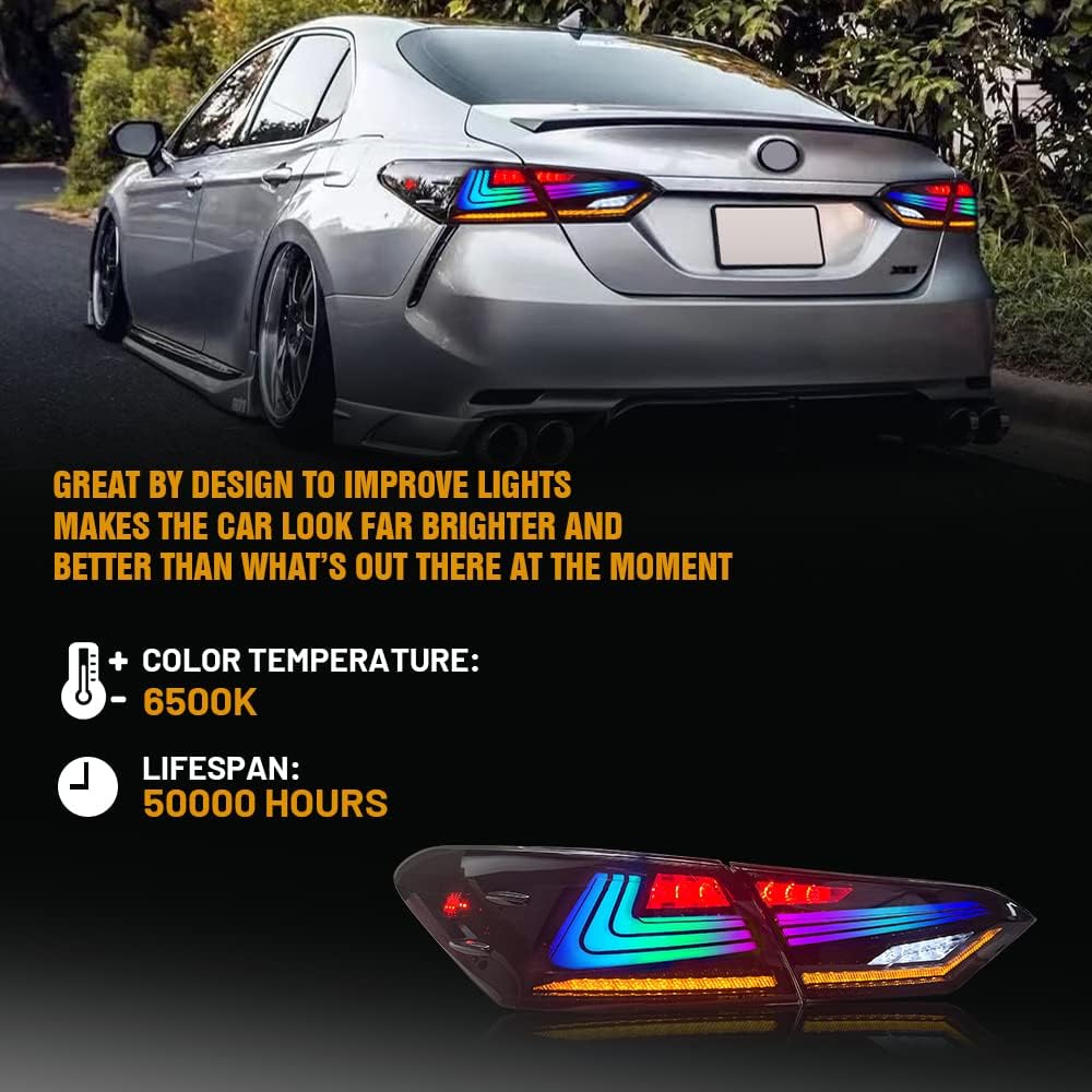 T T-ABC Taillights Compatible with Toyota Camry 2018-2024 LE SE TRD XSE XLE Nightshade Hybrid Tail Lights Assembly 8th Gen Accessories LED Sequential Animation Custom Replacement (ES Style R)