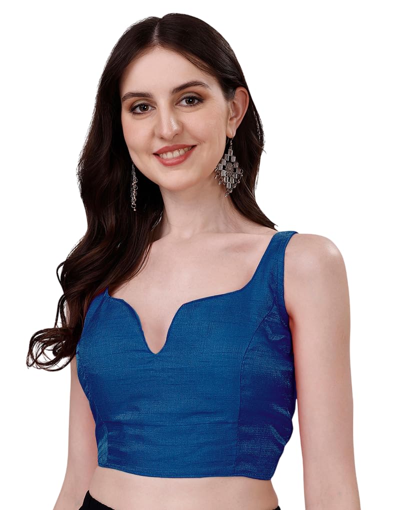 Womens Milan Silk Sleeveless (Attach Sleeve) Sweetheart Neck Solid Padded Blouse Readymade || Size : 32 34 36 38 || Party Wedding Reception Ethnic-picture-51