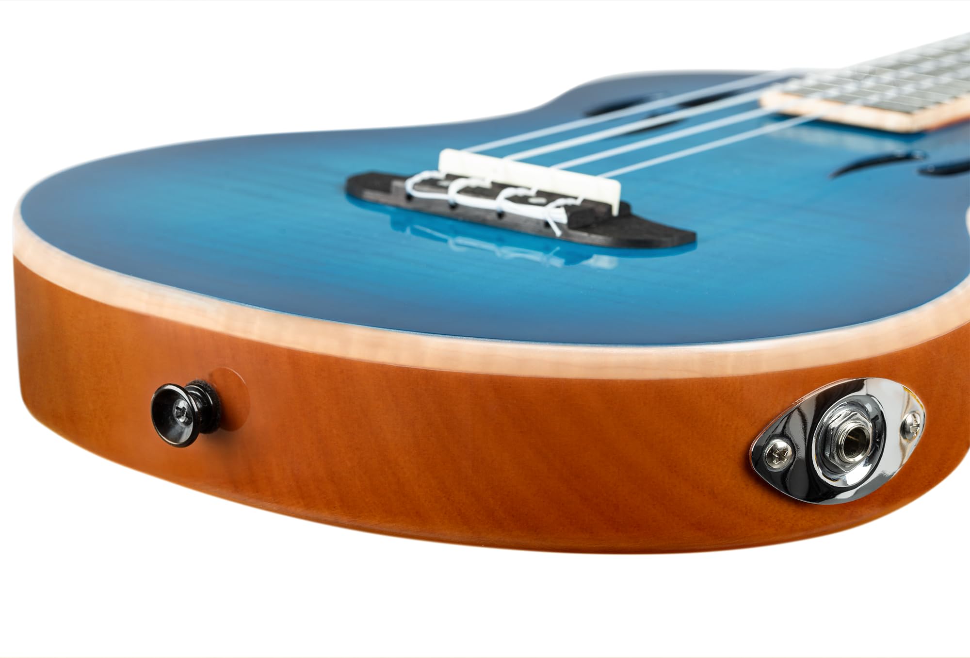 Ortega Guitars Tenor Ukulele Elektro-Akustisch – Massiver Korpus – Tourplayer Series – Inklusive Gig Bag – Geflammter Ahorn/Okoume, Blau (RTPX-U-FMA)