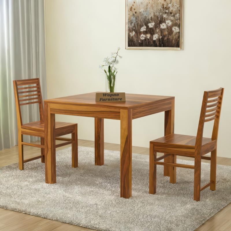 Image of Solid Sheesham Wood 2 Seater Dining Table Set Without Cushioned Chairs for Dining Room | Living Room | Home & Office | Hotels Restaurant & Cafe (2 Seater, Honey)